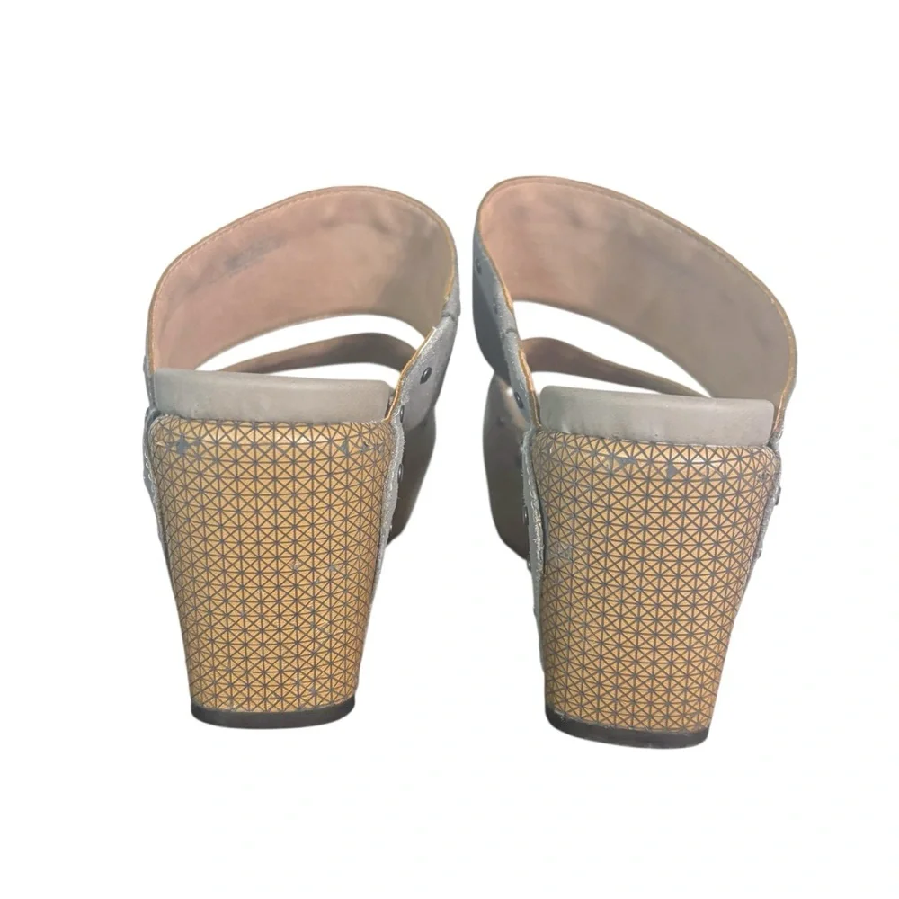 Naked Feet Beslow Leather Platform Slide Sandal Chunky Heel Silver 8